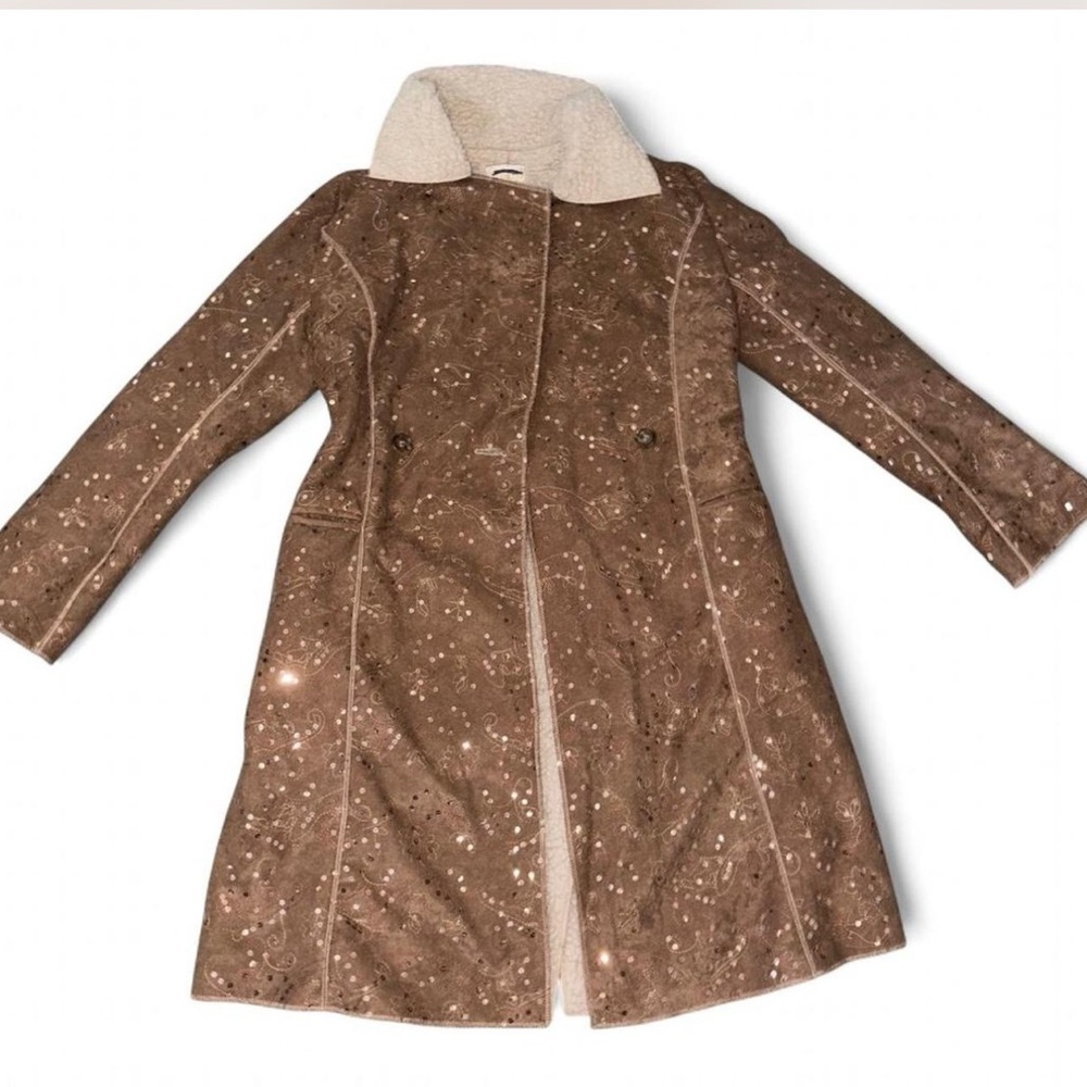 Brown Women’s Wool Coat with Sequin Pattern